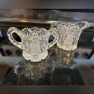 Imperial Glass-Ohio "Nucut" #212 Clear Open Sugar and Creamer Set